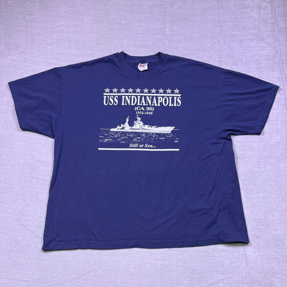 USS Indianapolis CA 35 Fighter Ship Mens Hanes T‎ Shirt Adult XXL Navy Blue